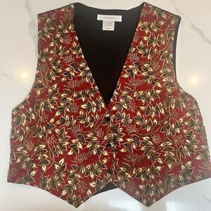 Ellen Ashley Vintage Red Black Beige Beaded Vest Sz Medium